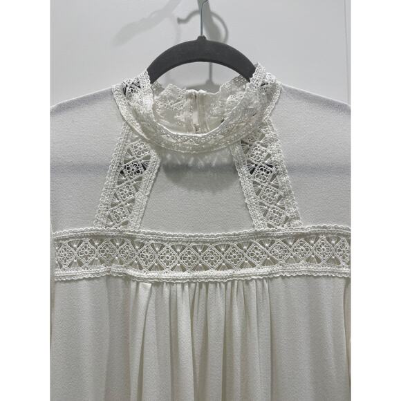 NWT Anthropologie Eri + Ali White Rayne Swing Top Long Sleeve Ruffle Hem Sz M - Picture 6 of 10